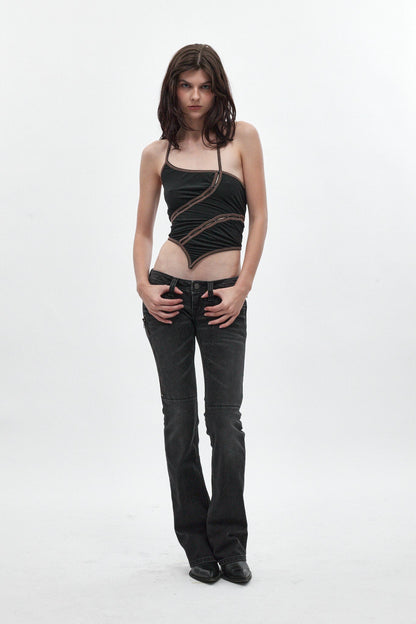 Heather Super Low-Rise Rocker Bootcut Jeans in Black Shadow