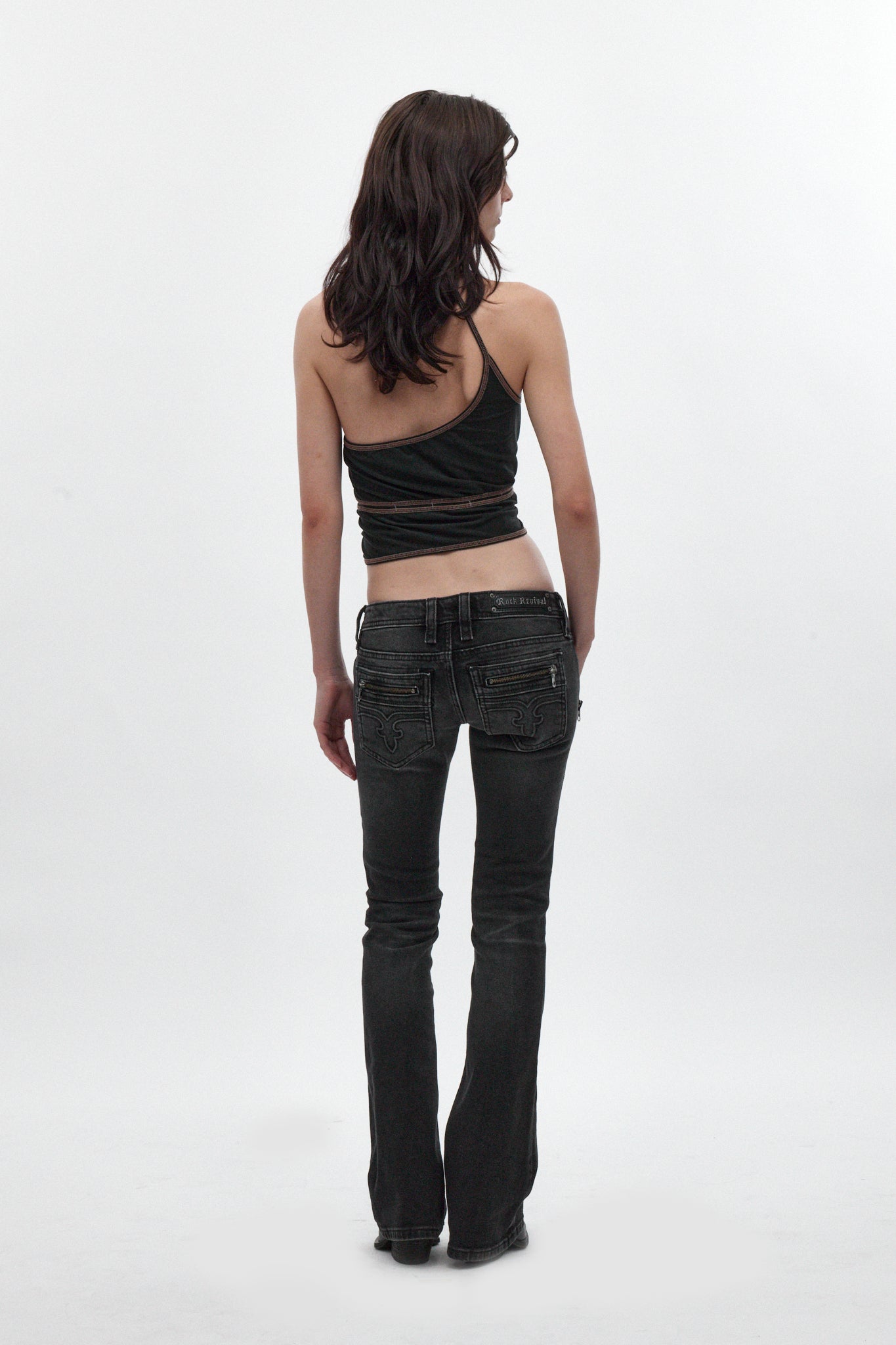Heather Super Low-Rise Rocker Bootcut Jeans in Black Shadow
