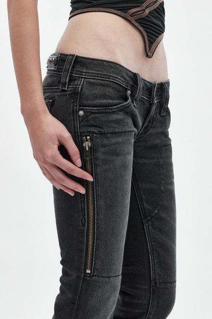 Heather Super Low-Rise Rocker Bootcut Jeans in Black Shadow