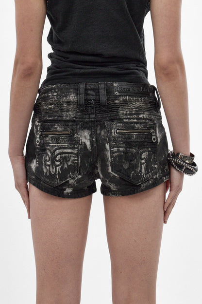 Janis Super-Low Mini Denim Shorts in Black Granite