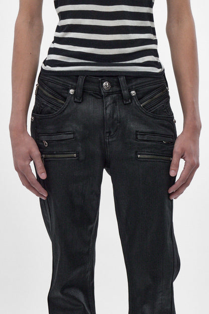 Jon Slim Flare Jeans in Black Coating