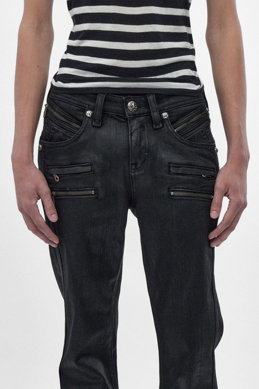 Jon Slim Flare Jeans in Black Coating
