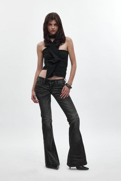 Joplin Super Low-Rise Flare Jeans in Faded Black