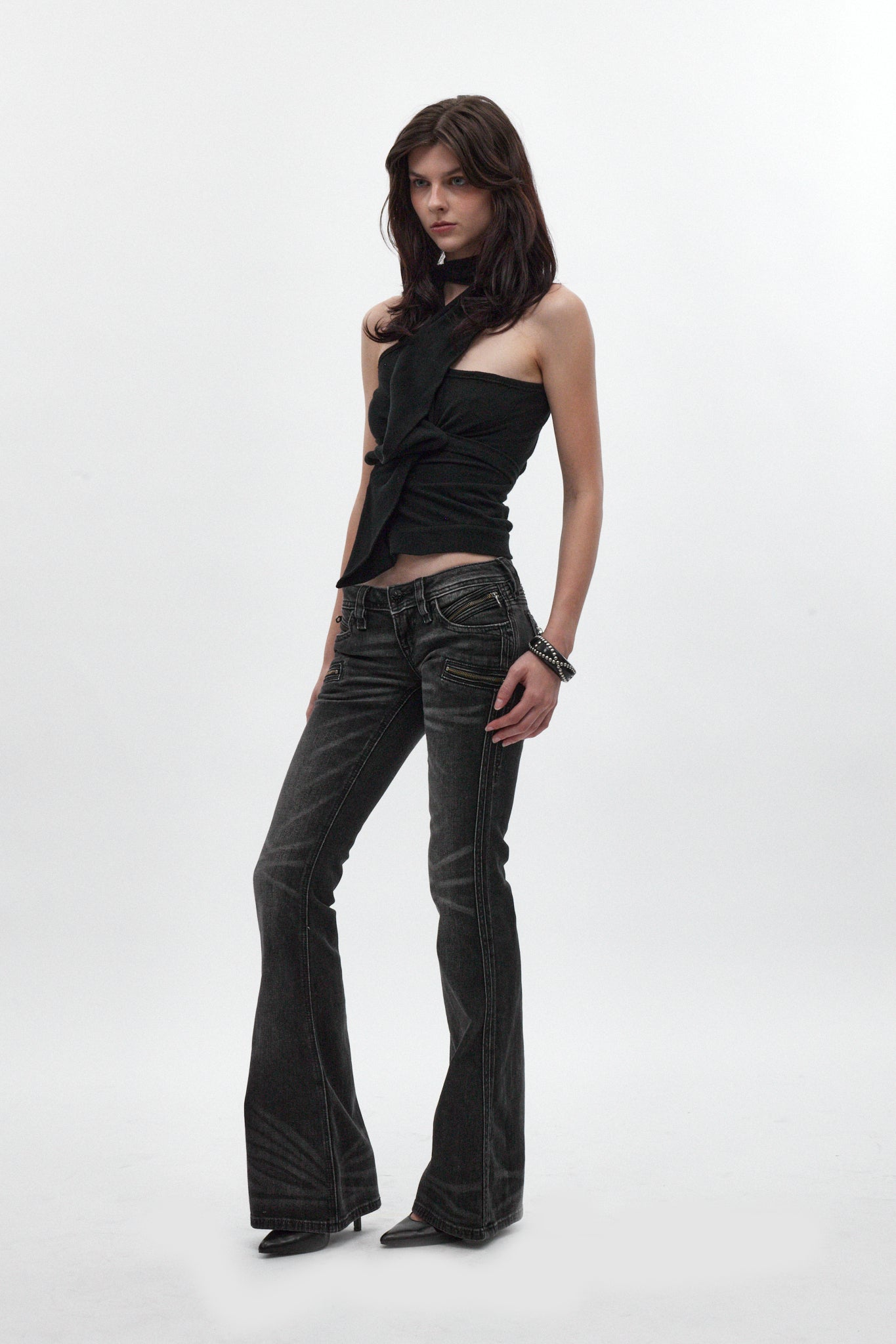 Joplin Super Low-Rise Flare Jeans in Faded Black