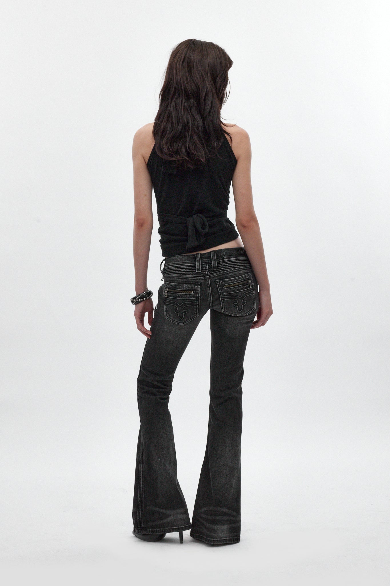 Joplin Super Low-Rise Flare Jeans in Faded Black