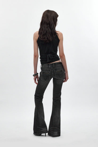 Joplin Super Low-Rise Flare Jeans in Faded Black