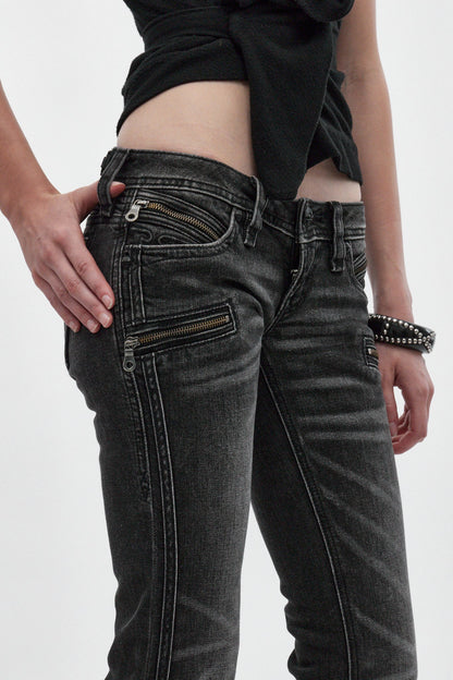 Joplin Super Low-Rise Flare Jeans in Faded Black