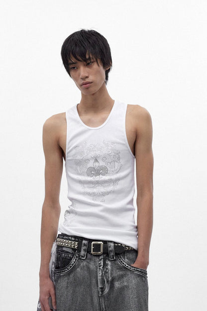 Rock Revival by Jaded London Rhinestone Fleur de Lis Vest Top (M)