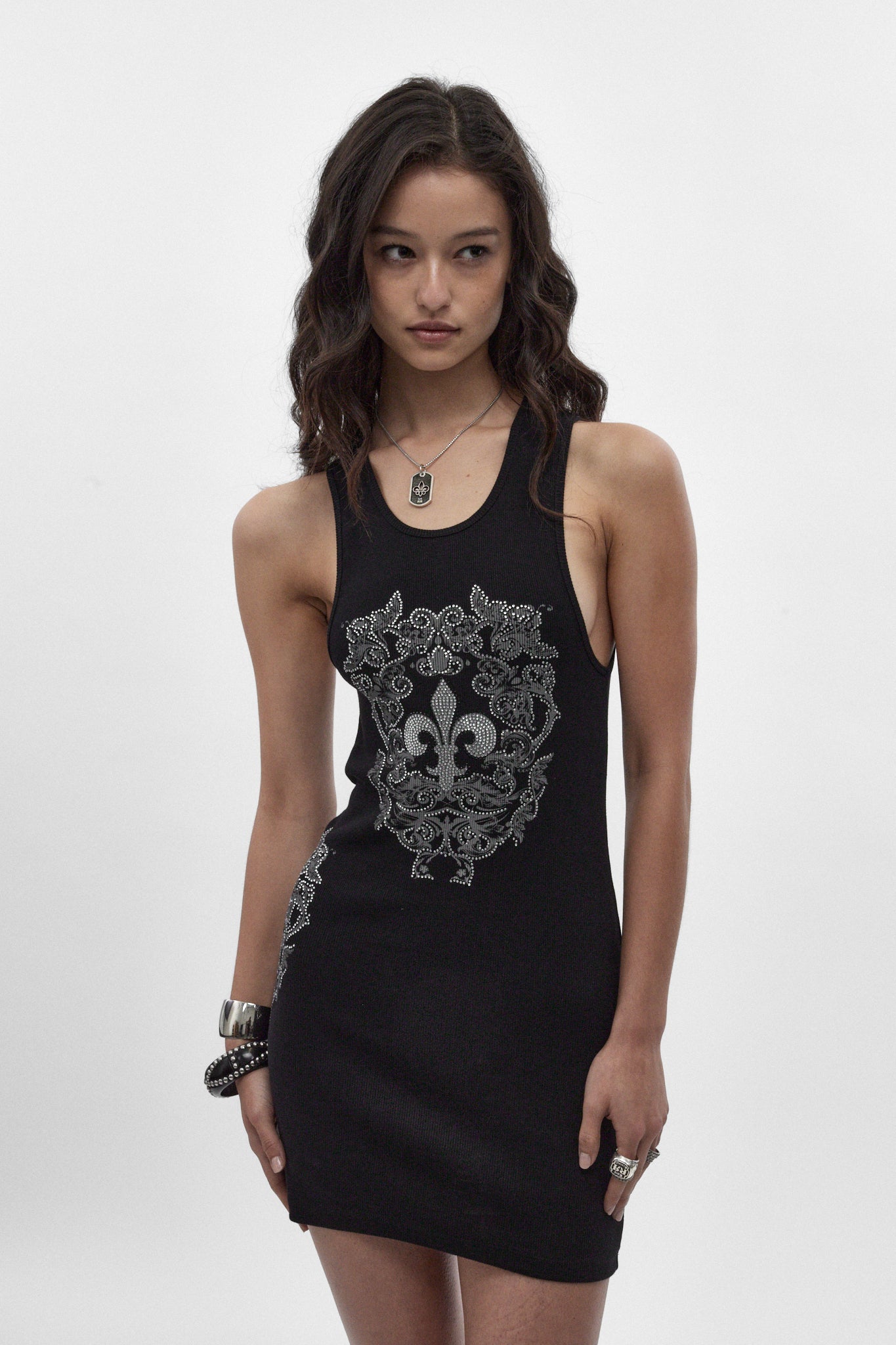 Rock Revival by Jaded London Rhinestone Fleur de Lis Mini Dress