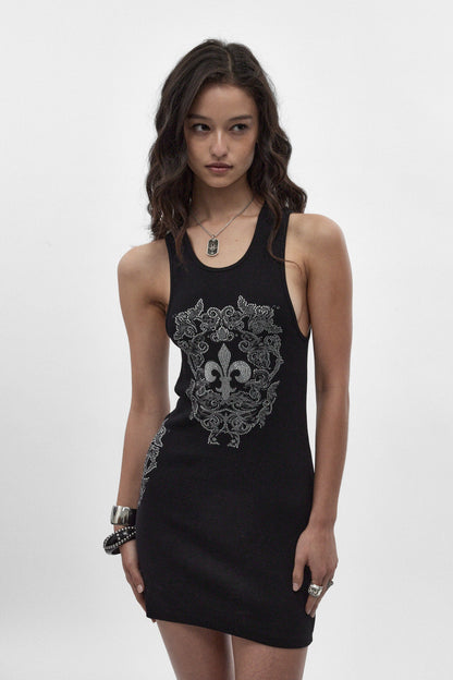 Rock Revival by Jaded London Rhinestone Fleur de Lis Mini Dress