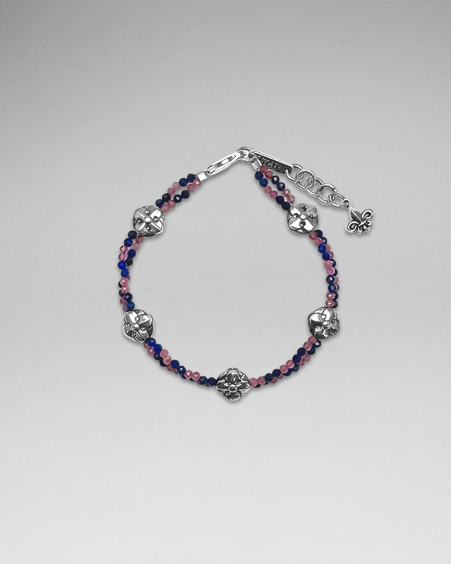 Lapis Blue/Pink Stone Beaded Bracelet
