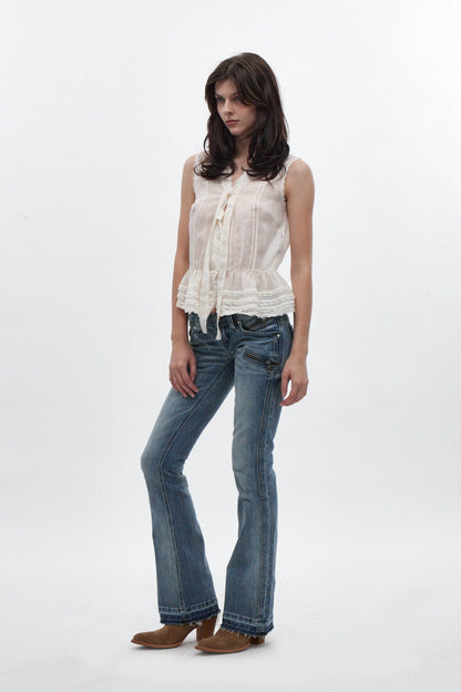 Kamil Super Low-Rise Bootcut Jeans in Medium Blue