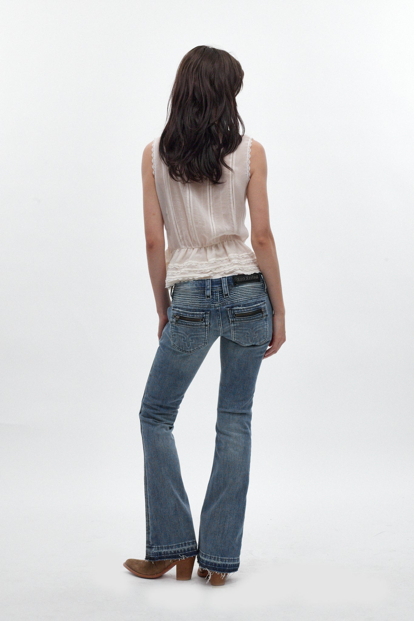 Kamil Super Low-Rise Bootcut Jeans in Medium Blue