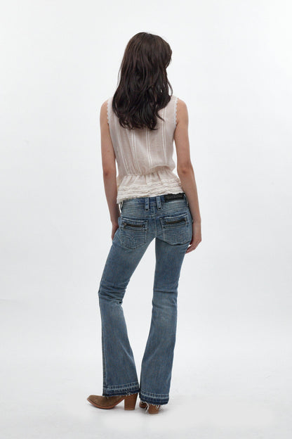 Kamil Super Low-Rise Bootcut Jeans in Medium Blue