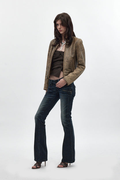 Kamil Super Low-Rise Bootcut Jeans in Dark Blue