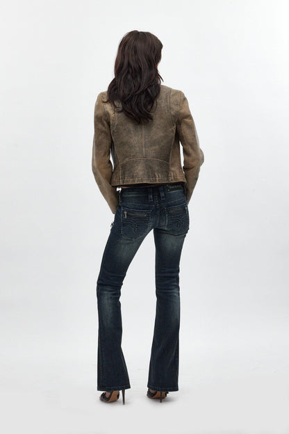 Kamil Super Low-Rise Bootcut Jeans in Dark Blue