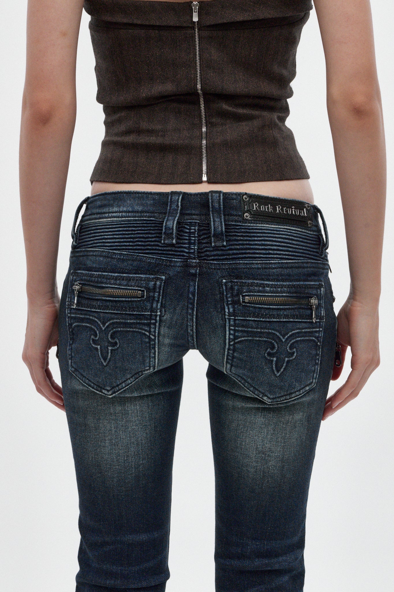 Kamil Super Low-Rise Bootcut Jeans in Dark Blue