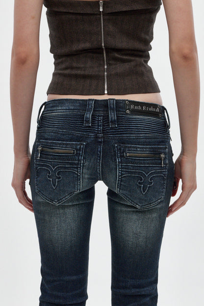Kamil Super Low-Rise Bootcut Jeans in Dark Blue