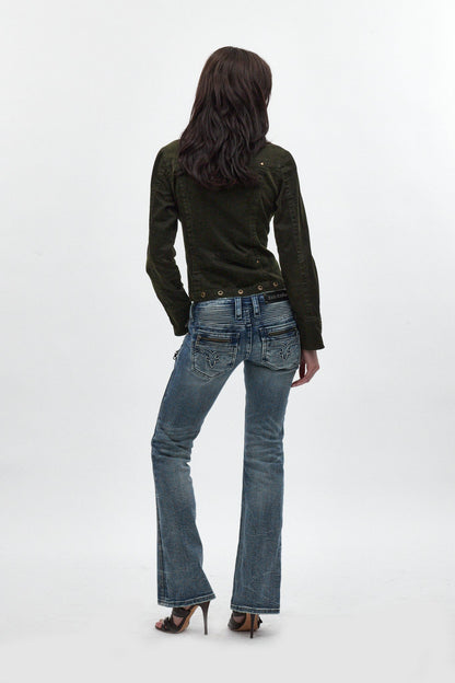 Kamil Super Low-Rise Bootcut Jeans in Pacific Blue
