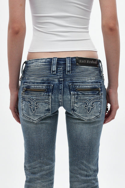 Kamil Super Low-Rise Bootcut Jeans in Pacific Blue