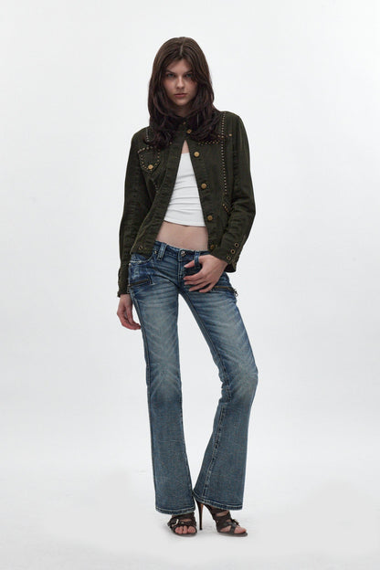 Kamil Super Low-Rise Bootcut Jeans in Pacific Blue