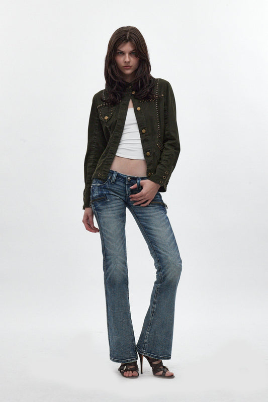 Kamil Super Low-Rise Bootcut Jeans in Pacific Blue
