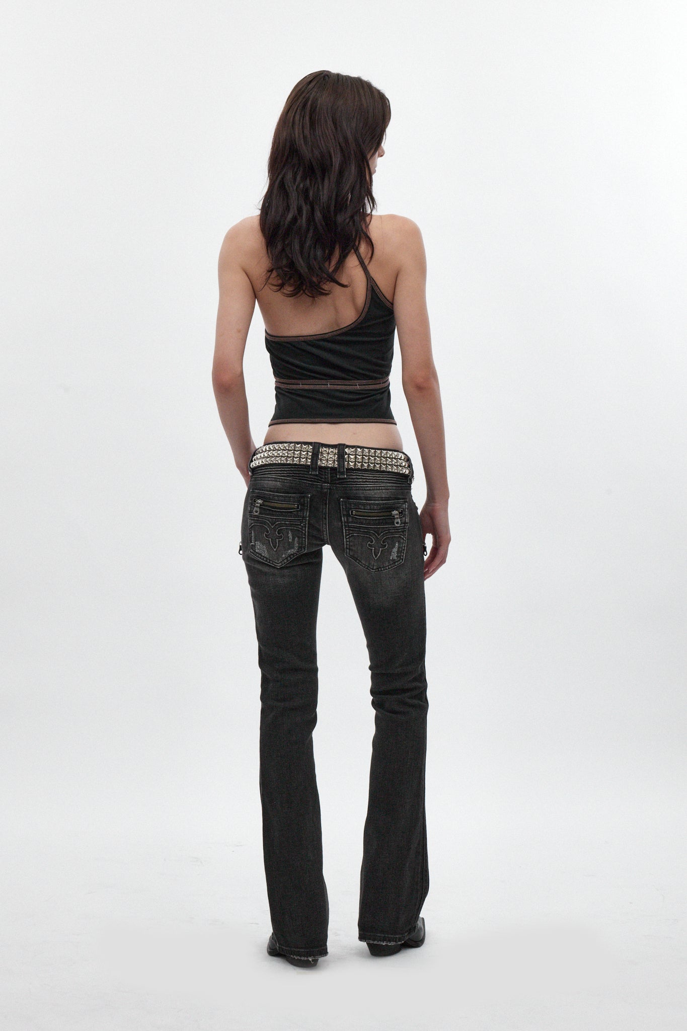 Kamil Super Low-Rise Bootcut Jeans in Faded Black