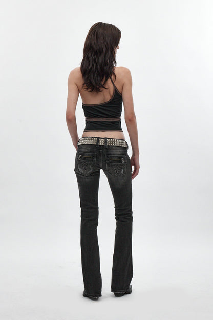 Kamil Super Low-Rise Bootcut Jeans in Faded Black