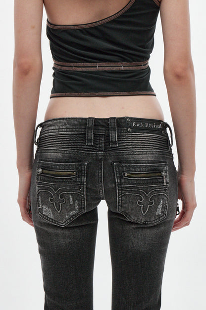 Kamil Super Low-Rise Bootcut Jeans in Faded Black