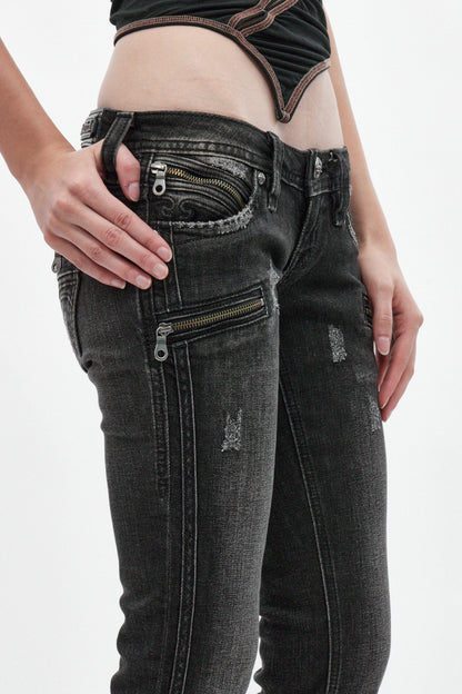 Kamil Super Low-Rise Bootcut Jeans in Faded Black
