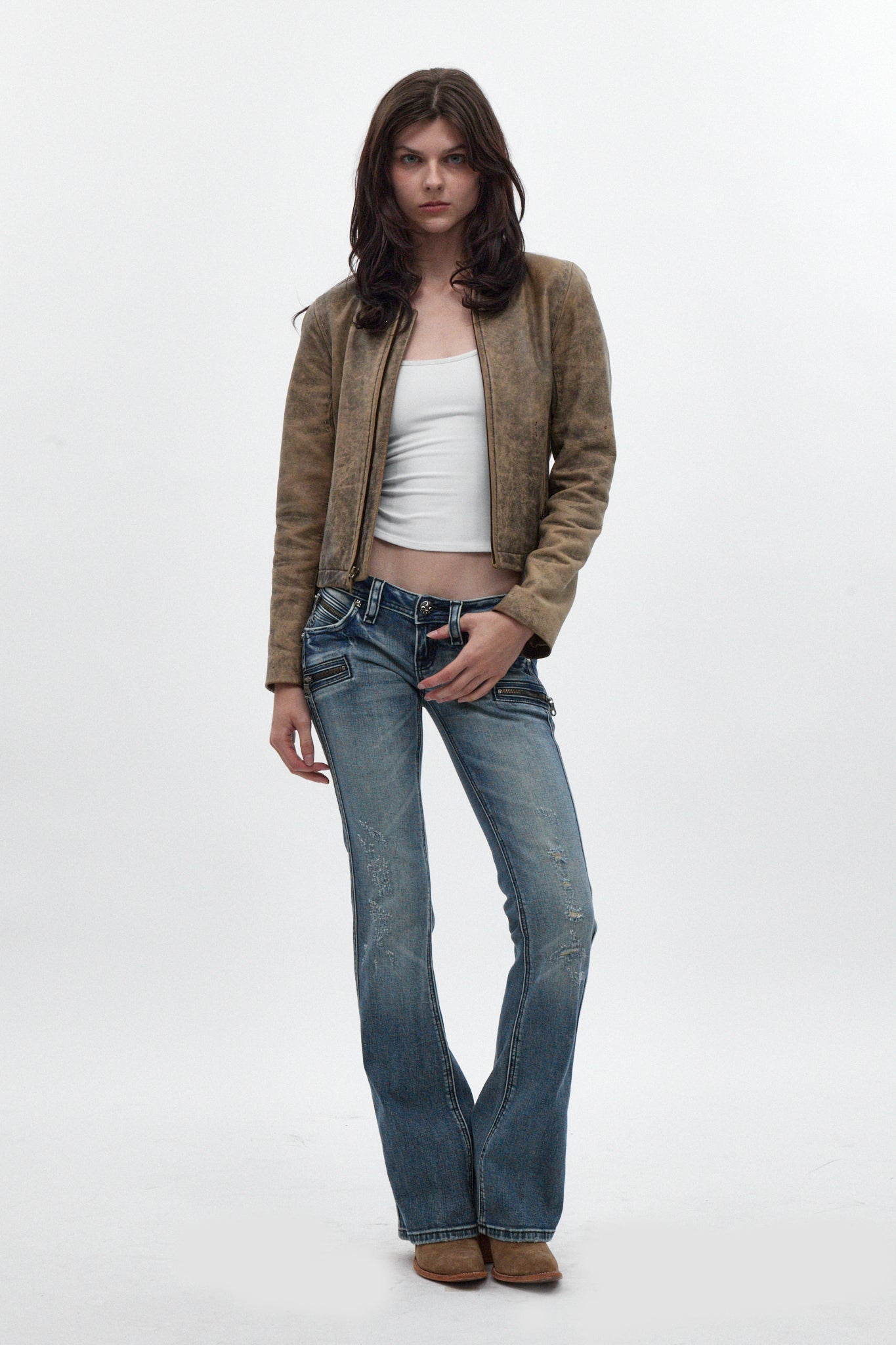 Kamil Super Low-Rise Bootcut Jeans in Blue