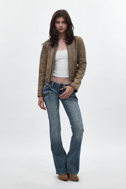 Kamil Super Low-Rise Bootcut Jeans in Blue
