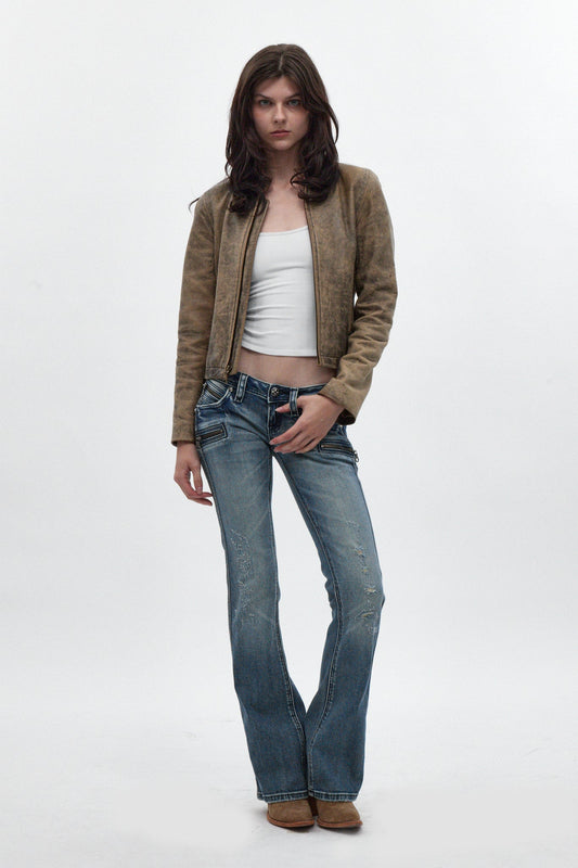 Kamil Super Low-Rise Bootcut Jeans in Blue