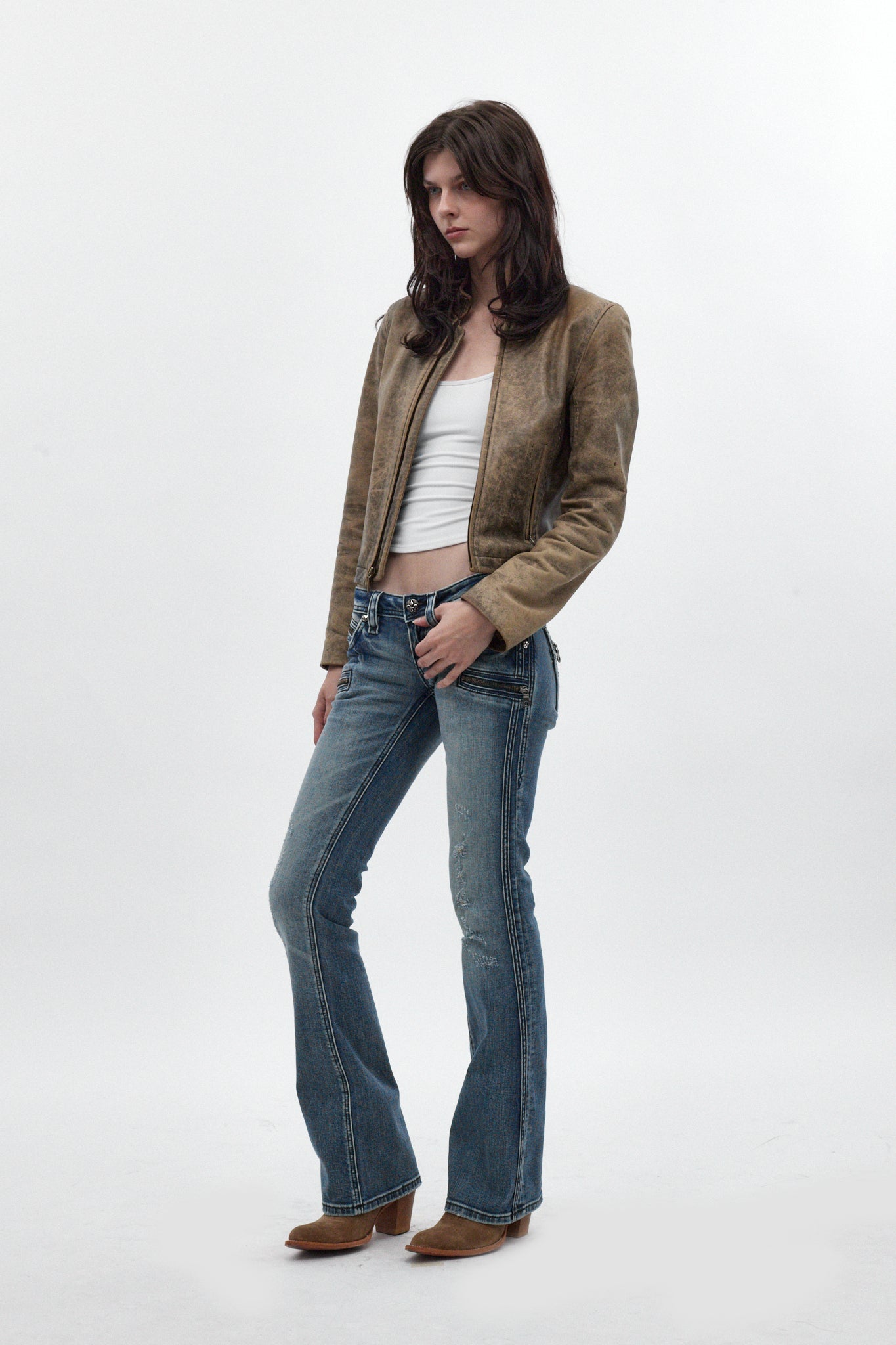 Kamil Super Low-Rise Bootcut Jeans in Blue
