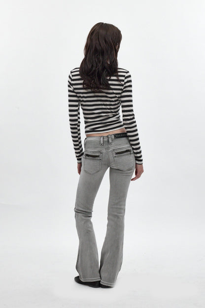 Kamil Super Low-Rise Bootcut Jeans in Light Gray