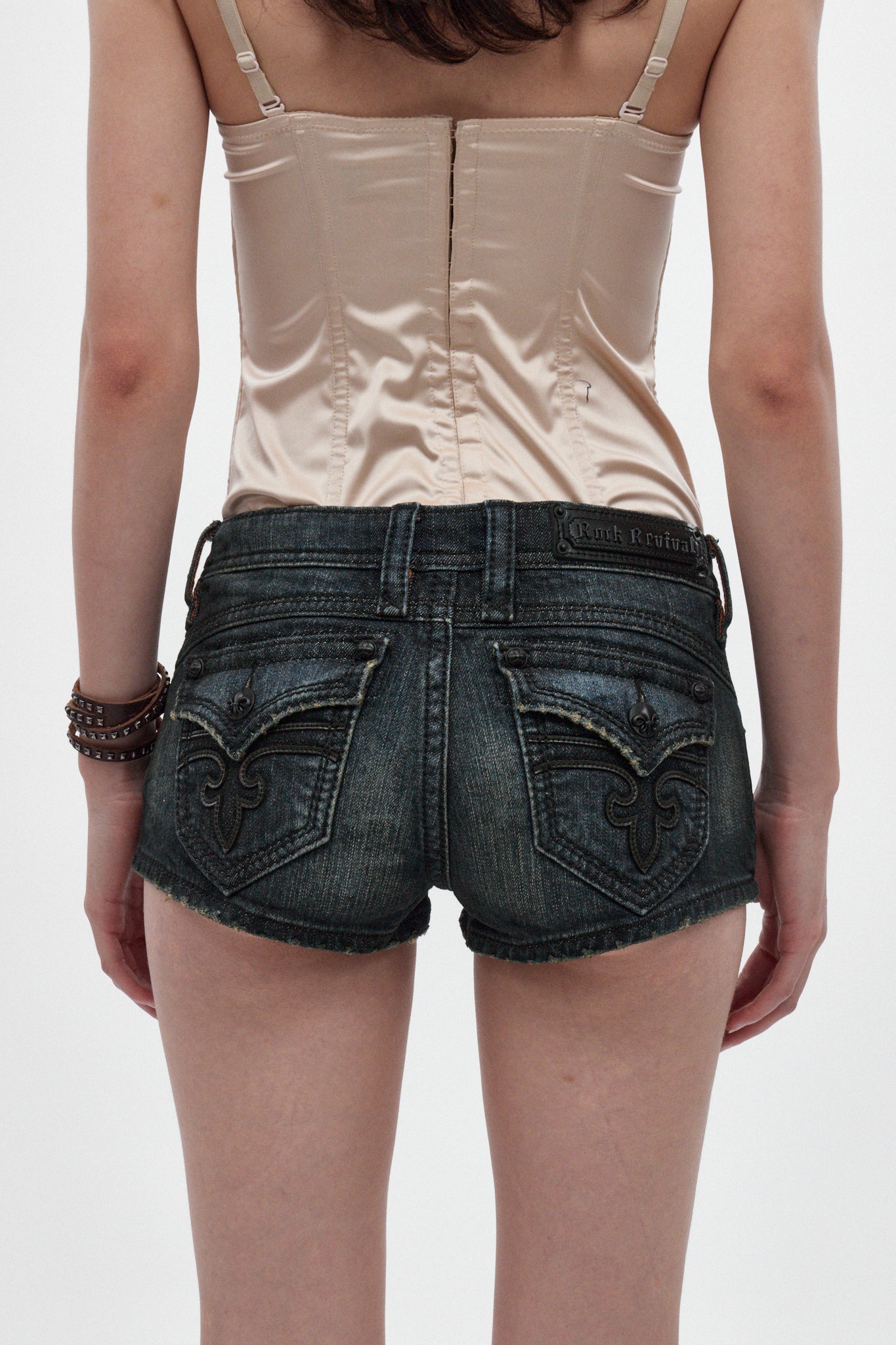Kate Super-Low Mini Denim Shorts in Dark Blue