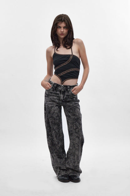 Nadine High Rise Baggy Jeans in Acid Black