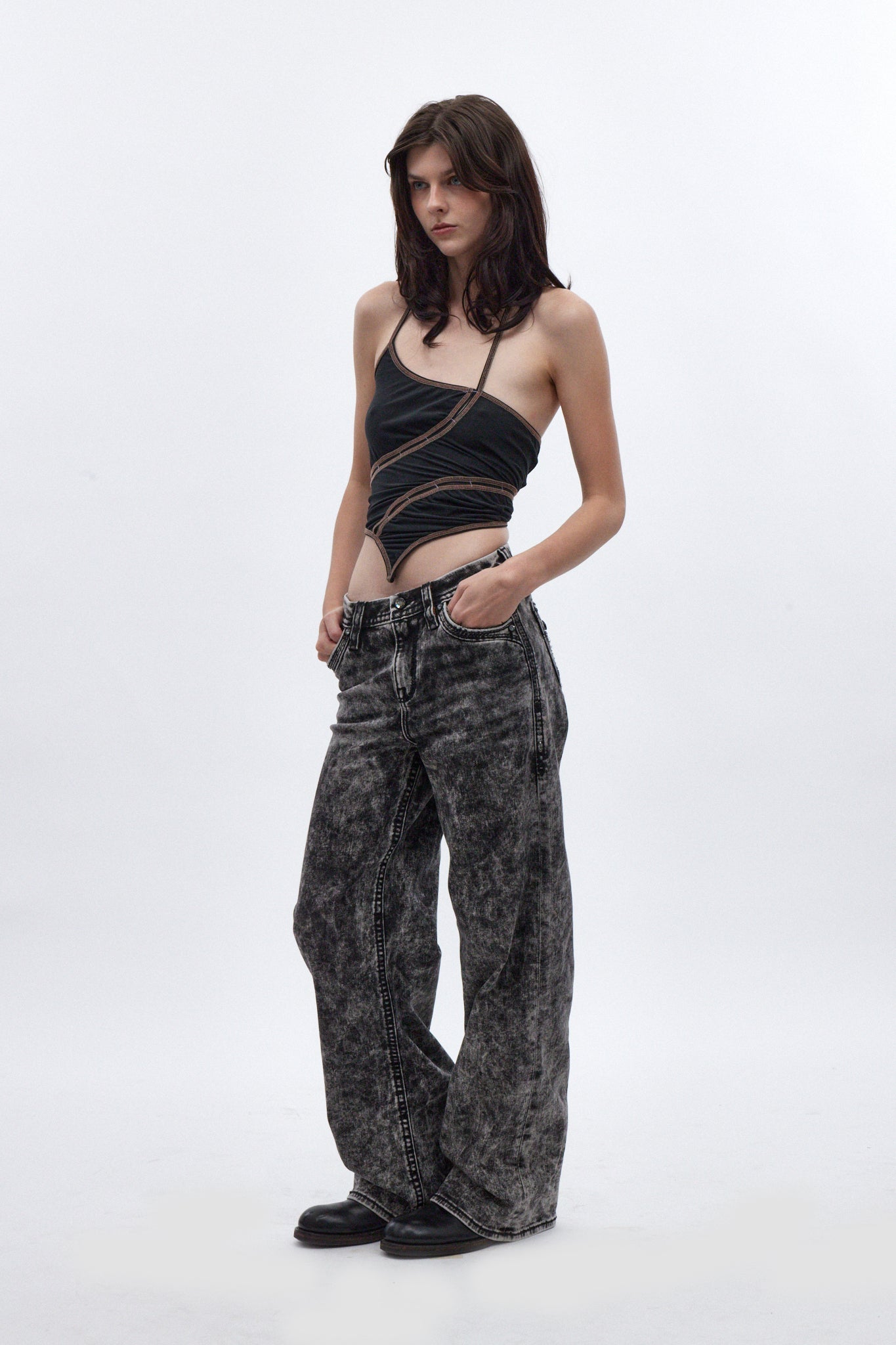 Nadine High Rise Baggy Jeans in Acid Black