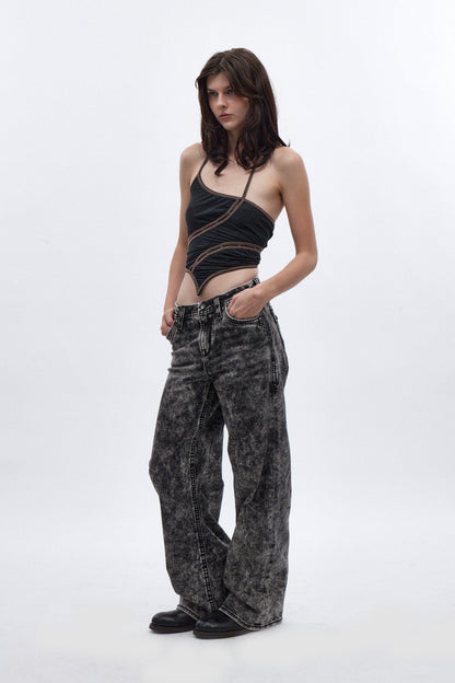 Nadine High Rise Baggy Jeans in Acid Black
