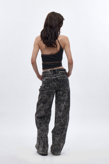 Nadine High Rise Baggy Jeans in Acid Black