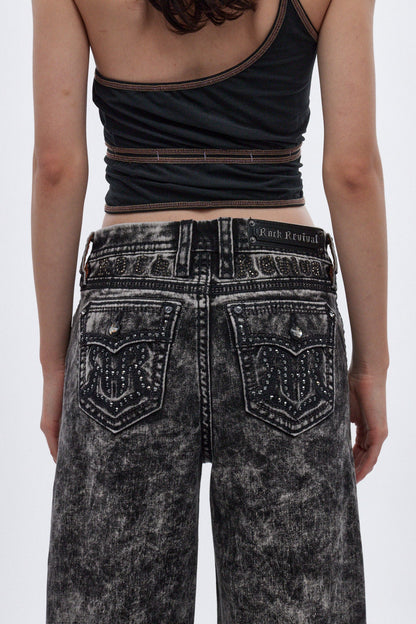Nadine High Rise Baggy Jeans in Acid Black