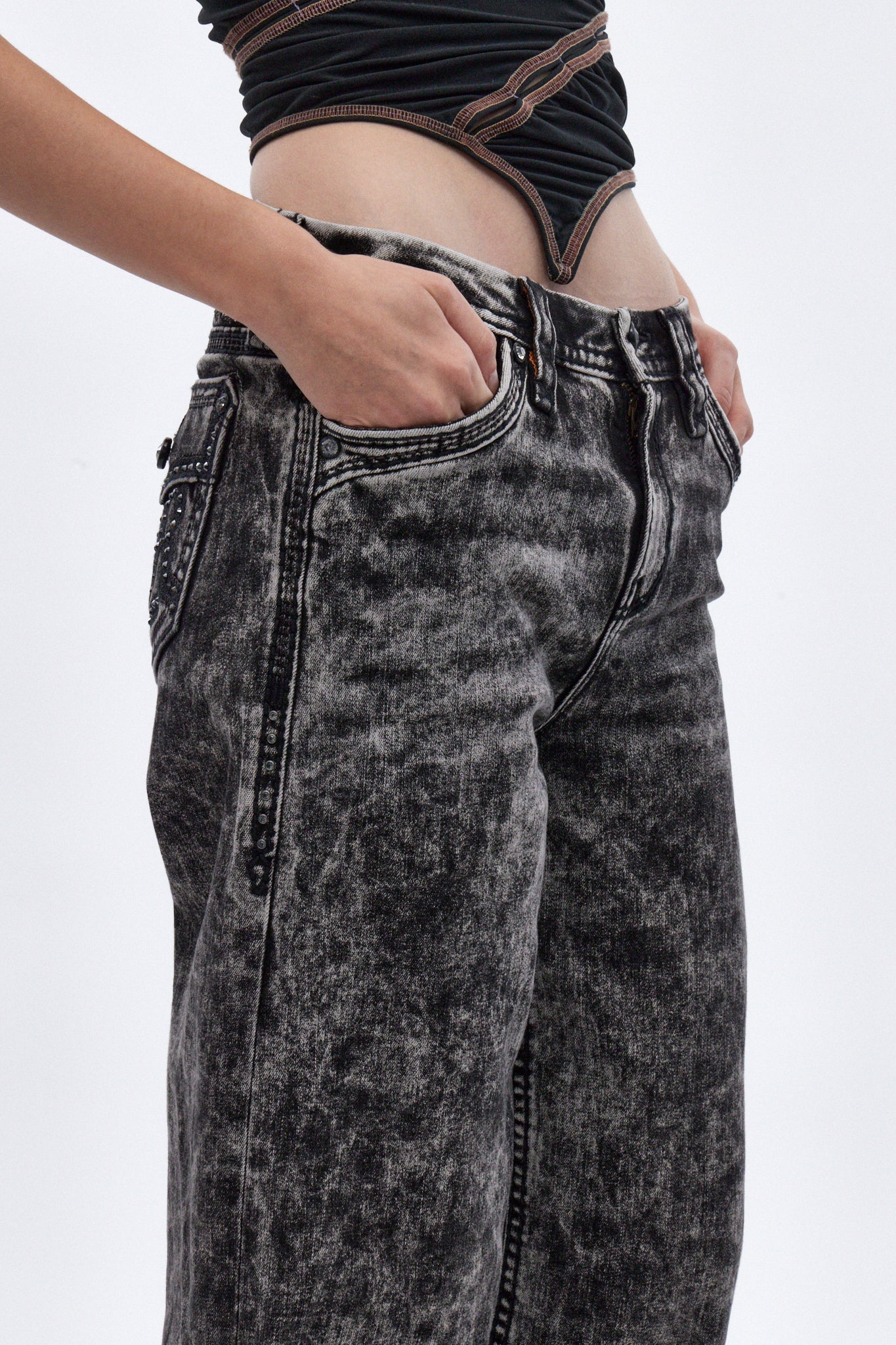 Nadine High Rise Baggy Jeans in Acid Black
