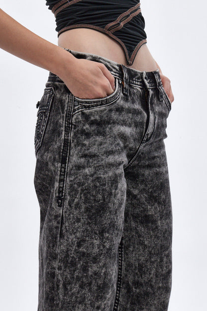 Nadine High Rise Baggy Jeans in Acid Black
