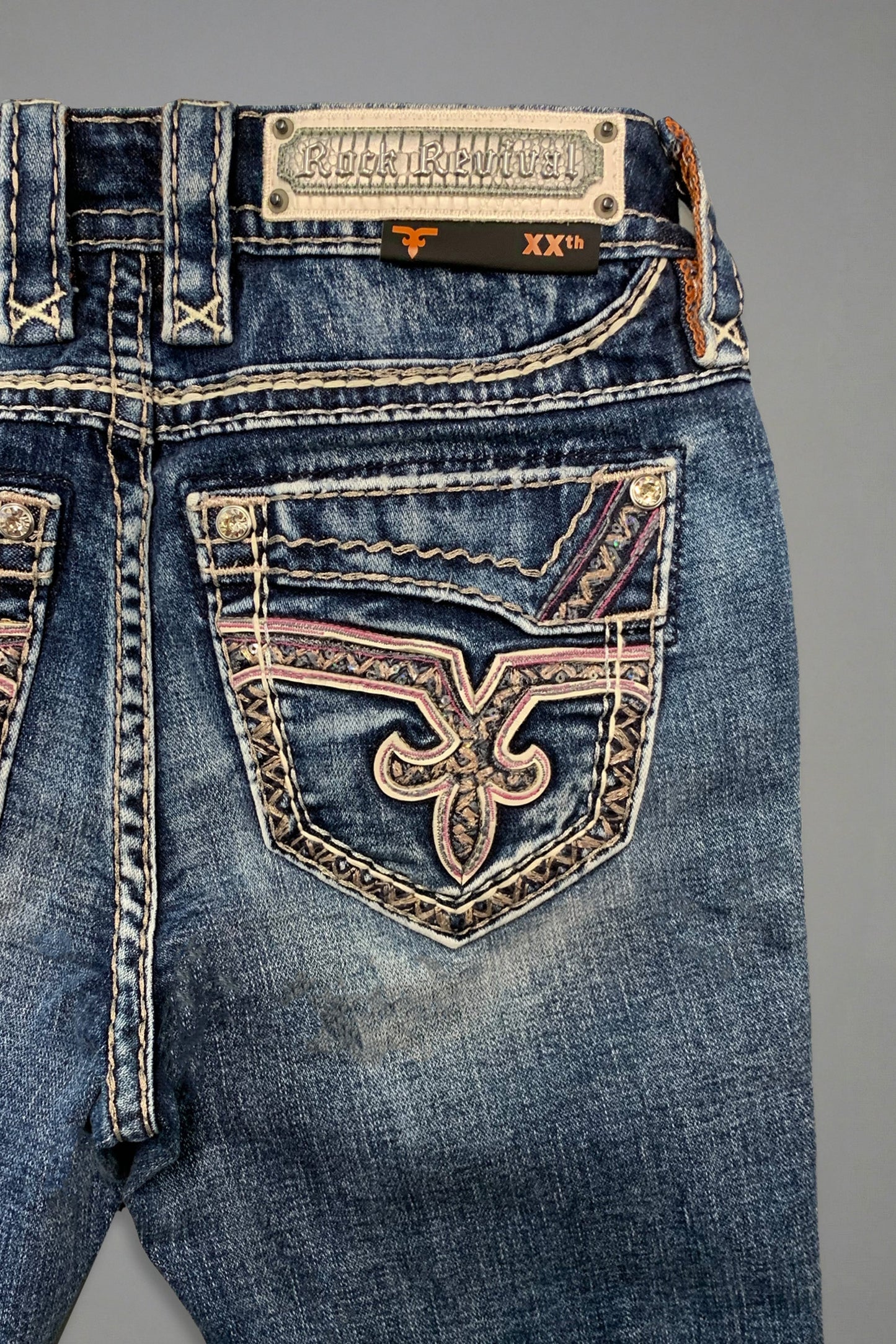 Rosemia Bootcut Jeans in Blue with Patchwork