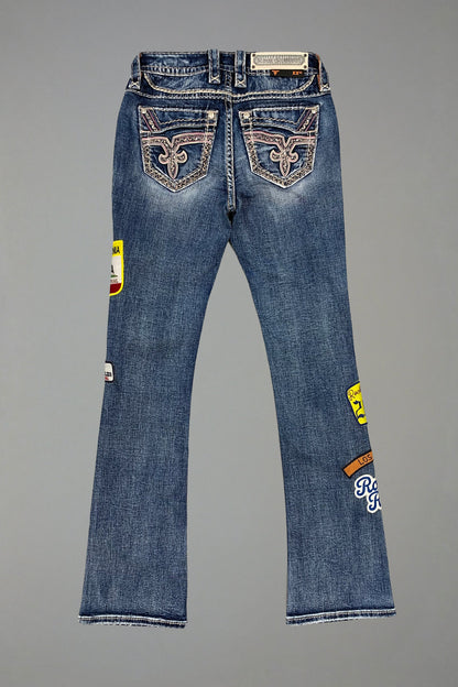 Rosemia Bootcut Jeans in Blue with Patchwork