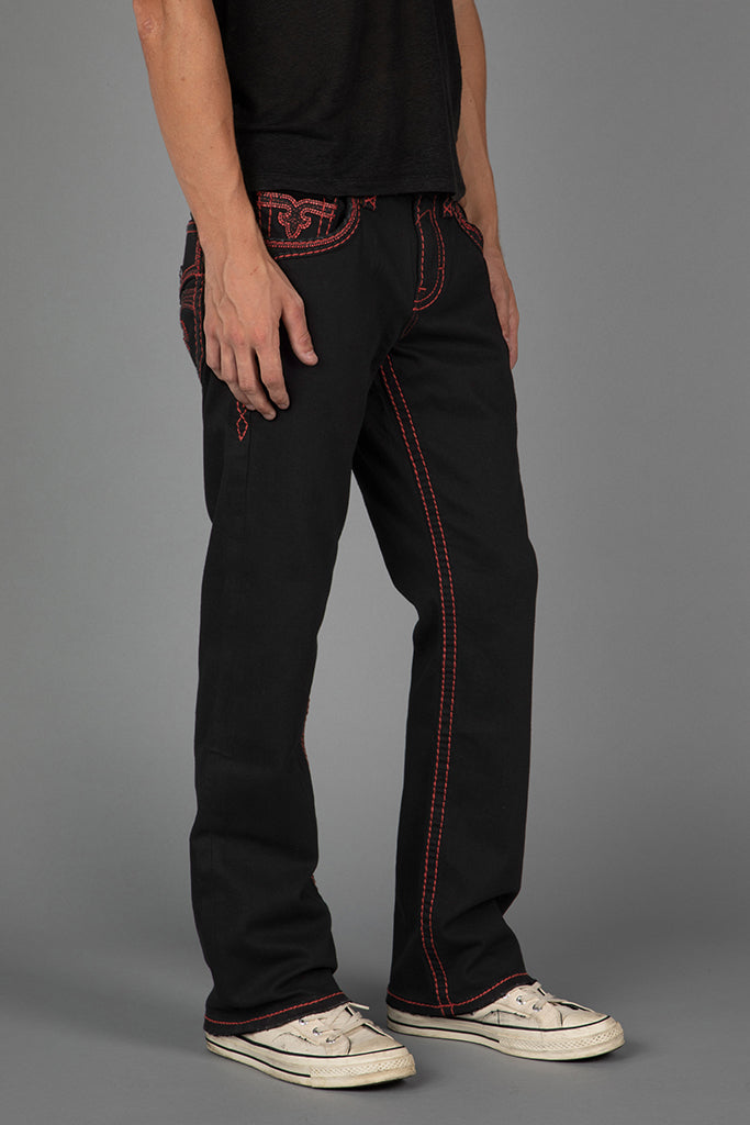Arther Bootcut in Black with Red Stitching
