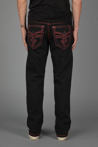 Arther Bootcut in Black with Red Stitching