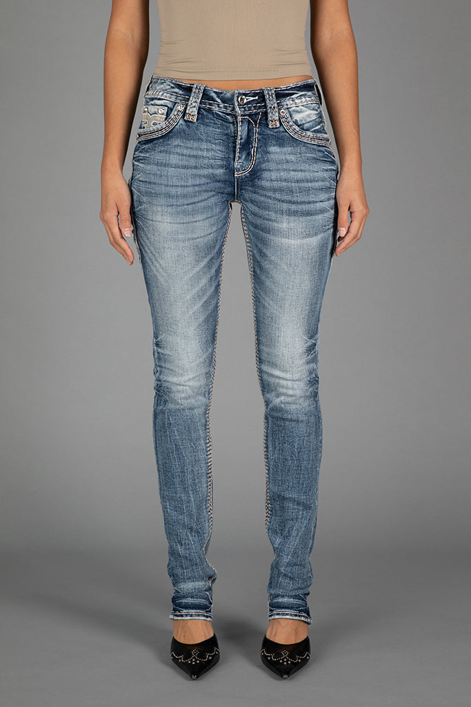 Hibiscus Straight Jeans in Medium Blue