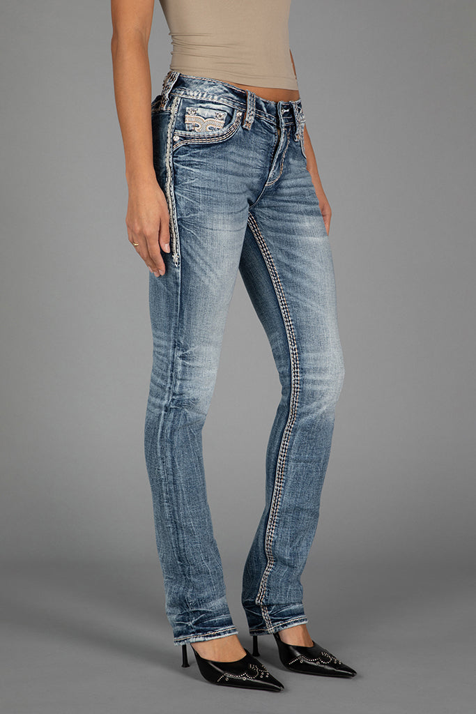 Hibiscus Straight Jeans in Medium Blue