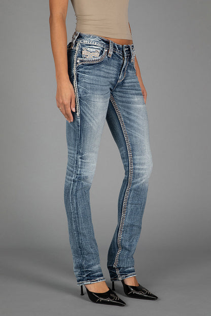 Hibiscus Straight Jeans in Medium Blue